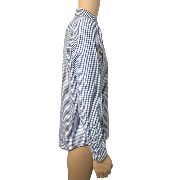 Calvin Klein Men’s Button Up Casual Shirt M Navy White Checkered 15.5 “ Neck LS - Picture 5 of 14